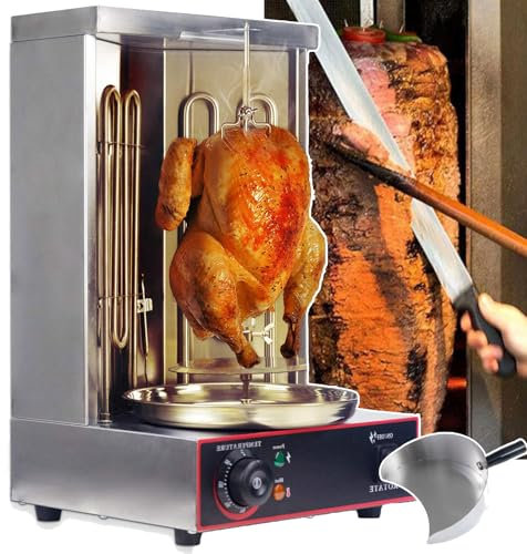 WHRAOY Macchina per Barbecue Elettrica Rotante (3000 W), Forno per Kebab Rotante A 360°, con Regolazione della Temperatura + Pala, Riscaldamento Rapido, per Cucina, Ristorante,A
