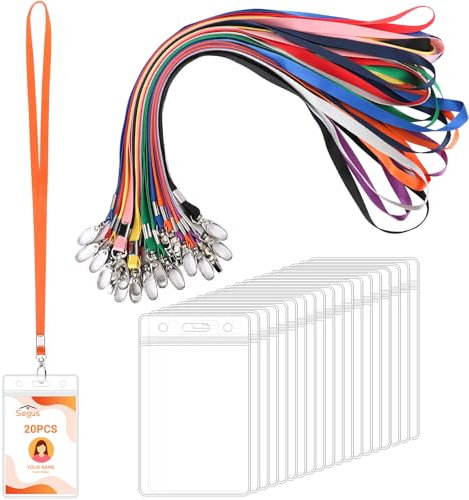 Segus Ausweishülle mit Band, 20 Stück Schlüsselbänder zum Umhängen, Kartenhülle mit Schlüsselband Lang, Scheckkartenhülle Mit Band für Büro, Krankenhaus, Schule (Vertikale)