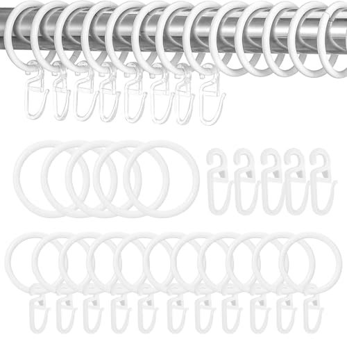 50 Stück Metall Vorhangringe Gardinen Ringe Vorhang Hängend Ringe und 50 Stück Kunststoff Gardinenhaken für Fenster Tür Duschvorhänge, 30 mm Innendurchmesser