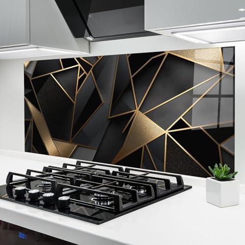 ARTHUB® Glass Kitchen Splashback 60x120 cm, Tempered Glass 4mm | Heat Resistant, Stove Splash Guard, Wall Protector, Abstract, Abstract Golden Art