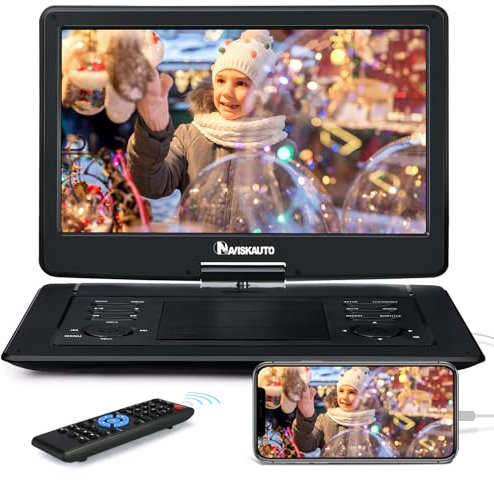 NAVISKAUTO 17.5 Portable DVD Player for Car and Kids, HDMI Input, 1600 * 900 picture resolution,4-6 Hours Rechargeable Battery, Suppor USB/SD Card/Sync TV and Multiple Disc Formats,Black