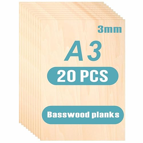 Baixinda 20 Stücke A3 Sperrholz,420 x 297 x 3 (+/- 0,2) mm Laser holz,Lindenholz Sperrholzplatte 3mm,Perfekt für DIY Modell,Kunst Und Handwerk,Laserprojekte,Gemälde Kunst