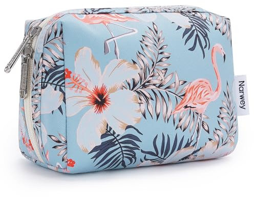 Narwey Klein Schminktasche Damen Kosmetiktasche Kulturbeutel Kulturtasche Reise Make-up Taschen für Frauen und Mädchen (Aqua Flamingo)