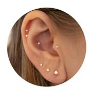 LunarCharm 12 Stück 16G Winzige CZ-Ohrstecker, Goldfarbene Ohrringe mit flacher Rückseite, Gewindelose Knorpel-Tragus-Piercing, Conch-Ohrstecker, Nasen-Helix-Ohrstecker