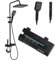 Duschsystem, 4 Strahlarten, Regendusche, Handbrause, Duscharmatur, Wasserhahn, Duschset mit LED-Digitalanzeige, höhenverstellbar, Edelstahl, schwarz