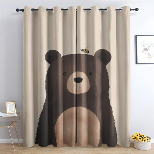 Luxfieo Bär Vorhänge Kinder Süße Cartoon Braunbär Vorhang Blickdicht Gardinen Verdunklungsvorhänge mit Ösen Thermovorhang für Wohnzimmer Schlafzimmer Fenster Deko 2er Set H 166 x B 75 cm T#355