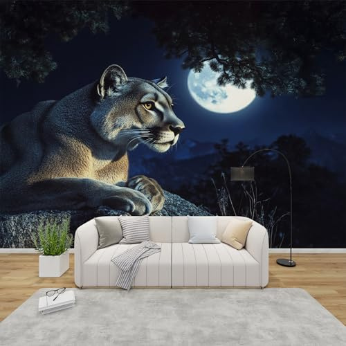 PaxGloz Fototapete Berglöwe Tapete Puma Mond Tapeten Vliestapete Modern Wandtapete Wohnzimmer Schlafzimmer Kinderzimmer Wanddeko Motivtapeten 250 x 175 cm (B x H)