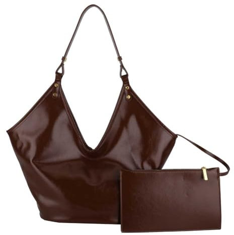 WMFA -Bag -Umhängetasche for Frauen PU Leder Slouchy Hobo -Taschen große Kapazität Schulterbaus Schließe Verschluss Ladies Tasche Satchel Tote Tasche mit kleiner Beutelkosmetikbeutel