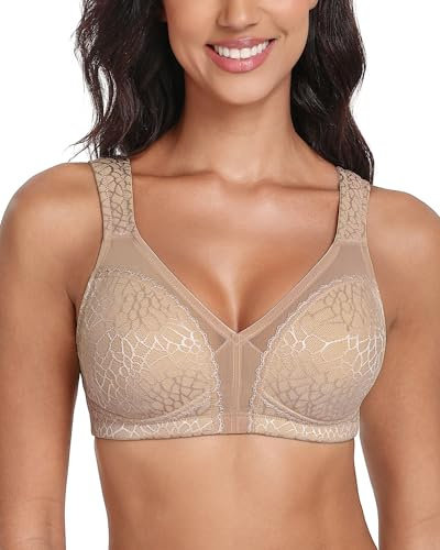 Lemorosy Reggiseno Minimizer Taglie Forti da Donna Comodo per Quotidiana Coppe Piene Non Imbottite Senza Ferretto a Tenuta Forte (5C,Marrone)