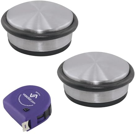 vasalat Türstopper schwer 1,3kg - Tür Stopper Boden mit Gummipuffer ø 95mm, Höhe 45mm, Türpuffer zum Schutz von Wand & Tür, Edelstahl geschliffen - 2 Stück