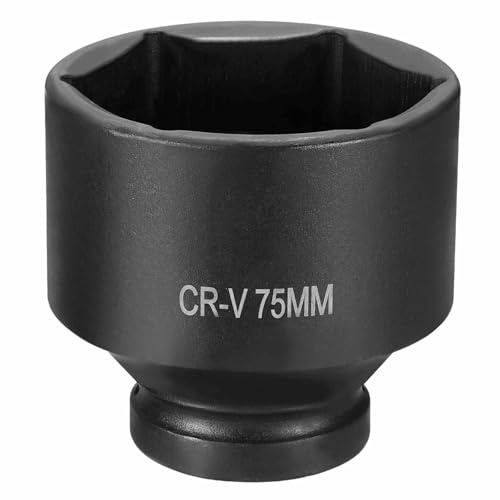 HARFINGTON 6 Point Impact Socket 1 Drive 75mm Metric Socket CR-V Steel Spindle Axle Hex Sockets for Machine Shaft Nuts Bolts Repair, Black