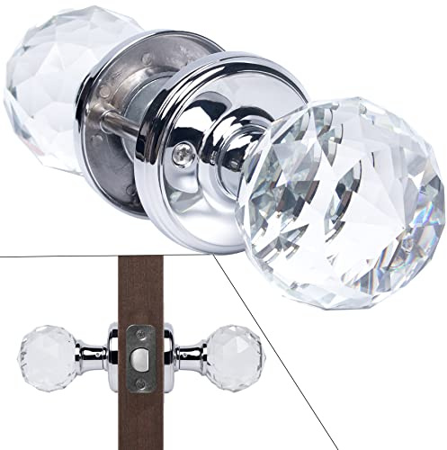 CWOVRS Crystal Door Handles (1 Pair), Solid Glass Door Knob 60mm, Court Style Crystal Internal Door Handles (No Lock&Latch) & DIY Screw Kit for Bedroom Bathroom Living Room etc.