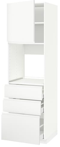 ProTuning METOD/MAXIMERA High cab f oven w door/3 drawers, white/Voxtorp matt white, 60x60x200 cm