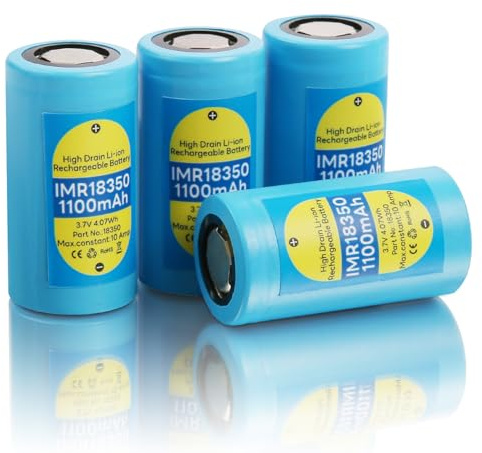 Uxney Batterie 18350 1100mAh IMR, Pile Rechargeable Lithium-ION 3.7V Flat Top, Haute Performance pour Lampe Torche, Lampe Solaire - Lot de 4