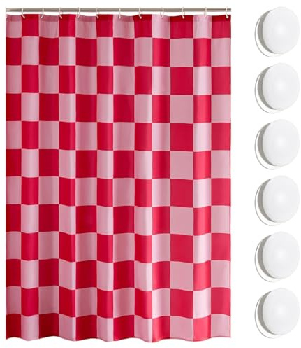 Tinsellns Karierter Duschvorhang 180x180 cm, Duschvorhang für Badewanne mit 5 Gewicht Magnete Unten, Duschvorhänge mit 12 Haken, Wunderschönes Retro-Karomuster, Stoffduschvorhang
