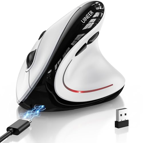Uineer Ergonomic Wireless Mouse, Rechargeable Vertical Bluetooth Mouse | Reduce Wrist Strain, Connect Up to 3 Devices, Silent Click, 4 Adjustable DPI, Compatible with Windows & macOS