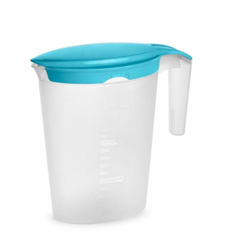 Jarra de Plástico con Tapa, 2 L, Sin BPA, Antigoteo, con Marcas Medidoras, para Agua y Zumos. (Azul)