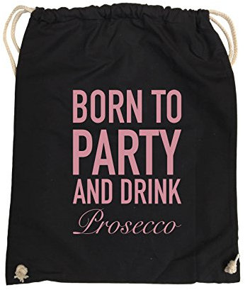 Comedy Bags - Born to Party - Prosecco - Turnbeutel - 37x46cm - Farbe: Schwarz/Rosa