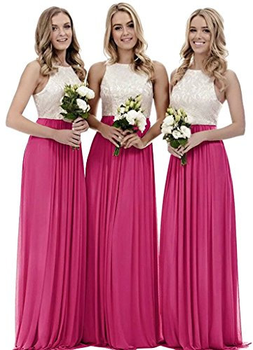 BetterGirl Vestido de noche de encaje para mujer, largo con apliques, vestido de graduación, vestido de fiesta, dama de honor, boda fucsia 50