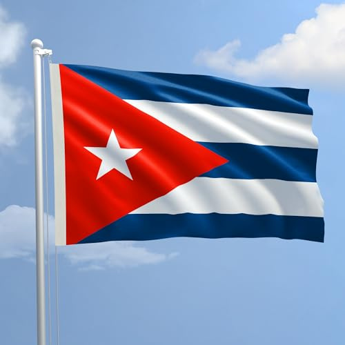 Bandiera Cuba 100x150 cm in Poliestere Nautico Ignifugo 115 g/mq per Uso Interno ed Esterno con Finiture Professionali, Doppie Cuciture, Corda e Guaina