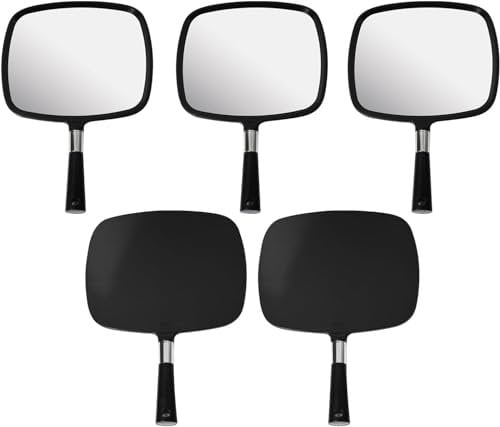 Mirrorvana Große Bequeme Handspiegel für Friseursalons, Professionelle Kosmetikspiegel für Friseure und Schönheitssalon, Großhandel Rabatt-Set 33cm x 23cm Schwarz, 5 Stück