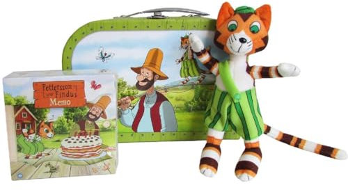 Geschenkset Pettersson und Findus -Spielzeugkoffer/Reisekoffer/Kinderkoffer, Plüschtier, Memo-Spiel