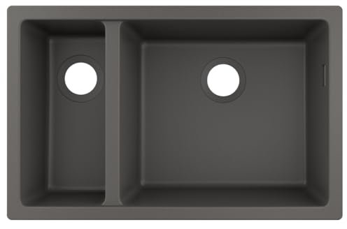 Hansgrohe S51 Kitchen Sink 1.5 Bowl Stone Grey Undermount Installation SilicaTec Reversible Stain Resistant 710x450mm 2 Overflow Holes