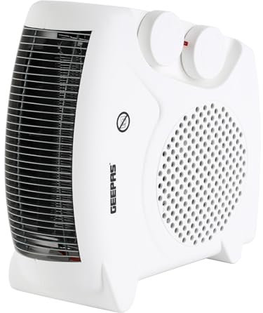 GEEPAS Portable Fan Heater – Upright, Adjustable Thermostat with 2 Heat Settings 1000-2000W & Overheat Protection - Lightweight Heater with Cooling Option – 2 Year Warranty, White, (GFH9520)