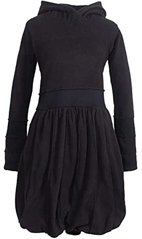 Vishes - Alternative Bekleidung - Langarm Damen Eco Fleecekleid Winterkleid Kapuzenkleid Ballonkleid schwarz 36