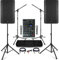 Complete Live Band PA System Package - Vonyx VSA150S 15-Inch Active/Passive Bluetooth Speakers, Studiomaster CLUB XS6+ Mixer, Microphones & Stands - Sound System for Bands, Singers & Church Venues