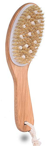 Massagebürste aus Bambus, langer Griff, Naturborsten, 1 Stück