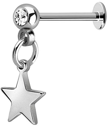 Modern Nature Piercing-Schmuck, Ohr Piercing, Helix, Labret mit Steinkugel und Stern in 1,2 x 8 mm