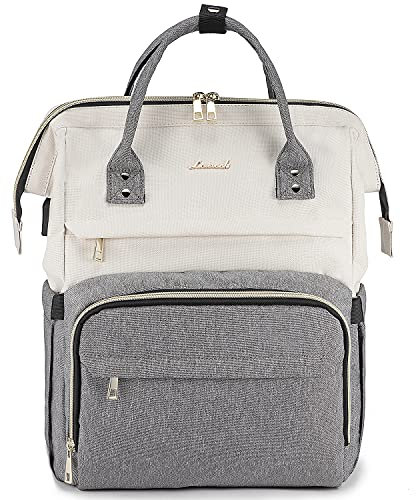 LOVEVOOK Sac à Dos Ordinateur Portable 15.6 Pouces, Sac à Dos Femme Imperméable Chic avec Port USB de Chargement pour PC Portable, Collège Affaire Voyage, Beige Gris