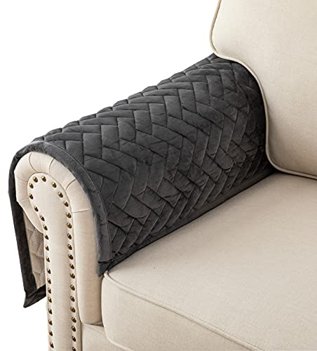Eismodra Armrest Couch /Sofa /Backrest Covers,Anti-Slip Armchair Slipcovers for Dogs Cats Pet Loveseat Recliner Leather L Shaped,Dark Gray 28 x 28 Inches (Only 1 Piece)