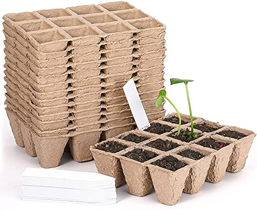 ZRDSZWZ Zuverlässige Saatgut-Starter-Tabletts, Torf-Töpfe für Sämlinge, Bio-Setzling-Topf, Pflanzen-Starter-Tabletts, Bio-Pflanzen-Starter mit weißen Pflanzen-Etiketten aus Kunststoff für Innen- und