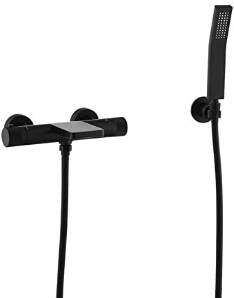 Badewanne Armatur Wasserfall Dusche Armaturen Wand Doppelfunktion Mischbatterie Badewanne Thermostat Wasserfall Badewannenarmatur mit Handbrause-Schwarz