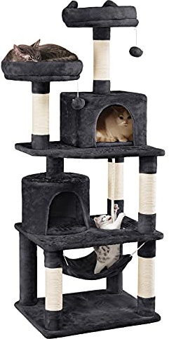 Yaheetech 158cm Multi-level Cat Tree Tower Large Kitten Scratching Posts with Condos/Perches/Hammock Broad-space Kitten Activity Centre, Black