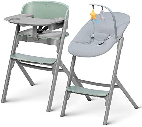 Kinderkraft Kinderhochstuhl LIVY + Babyliege CALMEE, 4in1, Stuhl für die ganze Familie, von Geburt bis 110 kg, Verstellbare, Ergonomische Rückenlehne, Minimalistisches niederländisches Design, Grün