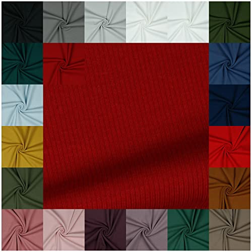 VmG-Store RIB Jerseystoff gerippt Uni Meterware 21 Farben zur Auswahl Tex zertifiziert Nähstoff (100 x 145cm, 067 I Dunkelrot)