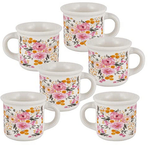 Baroni Home Tazzine in Ceramica da Caffè, Set 6 Bicchierini con Manico da Caffè 8X6X6 cm Fiori