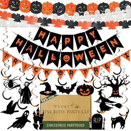 Premium Wiederverwendbare Halloween Deko - Halloween Girlande, Halloween Banner & Hängedeko - Halloween Deko Indoor - Halloween Party Deko - Halloween Deko Kinder - Halloween Decorations