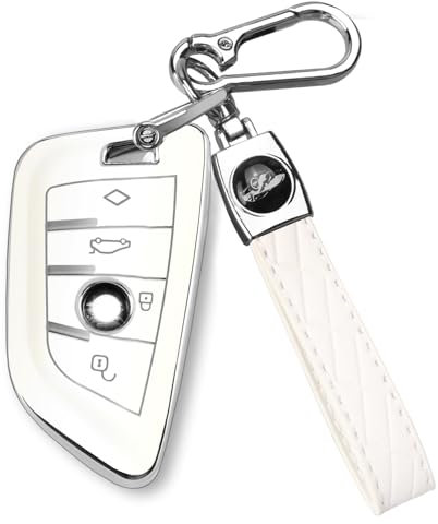 QBUC Coque de clé BMW avec porte-clés en cuir, pour BMW Série 2 5 6 7 X1 X2 X3 X5 X6 X7 en TPU souple de qualité supérieure