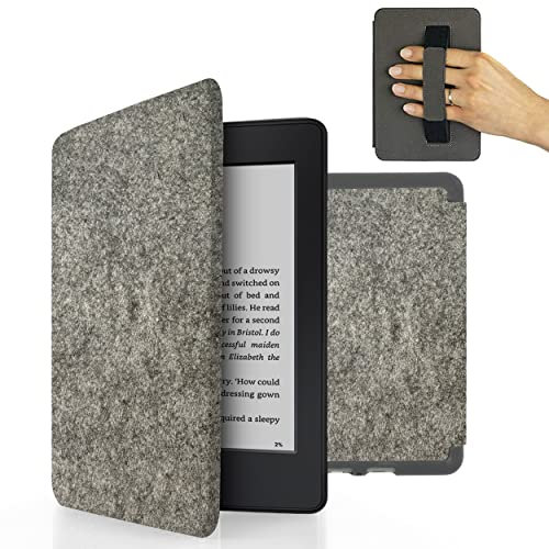 MyGadget Filz Hülle für Kindle Paperwhite 10.Generation [ Modell 2018 - PQ94WIF - 6 Zoll] mit Handschlaufe & Auto Sleep | Wake Funktion - Flip Case in Hell Grau