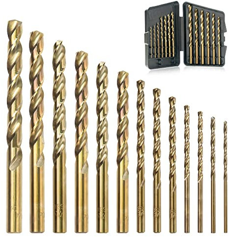 GMTOOLS 13Pcs Cobalt Drill Bits Set, M35 HSS 135 Degree Tip, Twist Jobber Length Drill Bit Kit for Hardened Metal, Cast Iron, Stainless Steel, Plastic and Wood with Storage Case 1/16-1/4