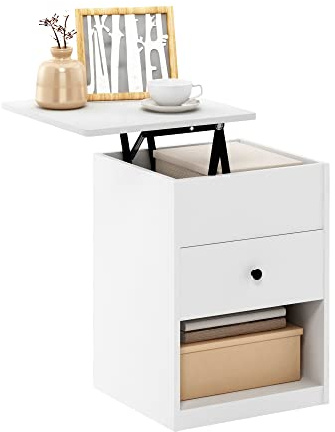 Furinno Jensen Lift Top Nachttisch, Solides Weiss