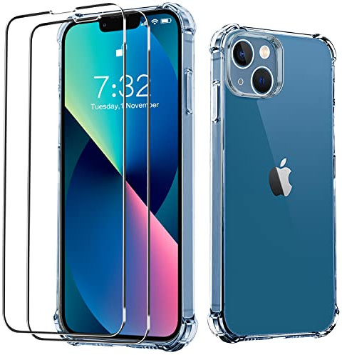 Für iPhone 13 Hülle Kompatibel mit MagSafe,iPhone13 Magnetisch Handyhülle mit 2Stück Schutzfolie,Kristall Transparent TPU,Fallschutz Dünn Handy Schutzhülle Case Cover -6,1 Pollici 2021,(Durchsichtig)