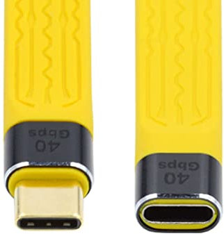 chenyang CY USB C to USB C Cable,USB C USB4 Extension Cable Slim Flat Male to Female 40Gbps with 100W Charging and 8K@60Hz Compatible with Thunderbolt3/4 13cm Yellow