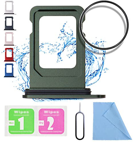 ASDAWN Ersatz für iPhone 13 SIM-Kartensteckplatz Tray Halter kompatibel mit iPhone 13 SIM-Kartenfach Slot Wasserdichter Gummiring und SIM-Pin (Einzel-SIM-Version) (Grün)