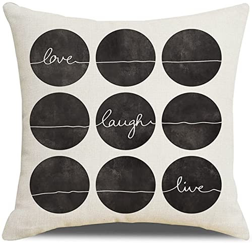 1 Kissenbezug 40x40cm, Kissenabdeckungen Schwarz-Weiss Love Laugh Live Leinen Kissenbezug Deko Wohnzimmer Schlafzimmer