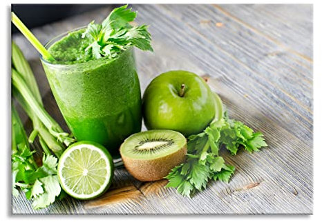 Pixxprint Glasbild, Wandbild aus Echtglas, BIO Smoothie Apfel Limette Kiwi, 60x40 cm, inkl. Aufhängung und Abstandshalter